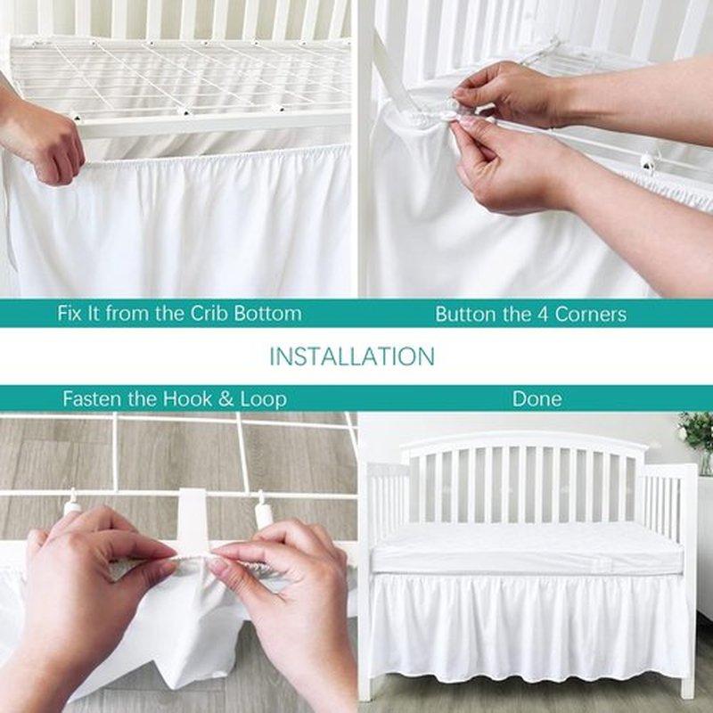 Skiennix Crib Bed Skirt - 28” x 52” with 14” Drop | Soft Solid White Pleated Design for Nursery