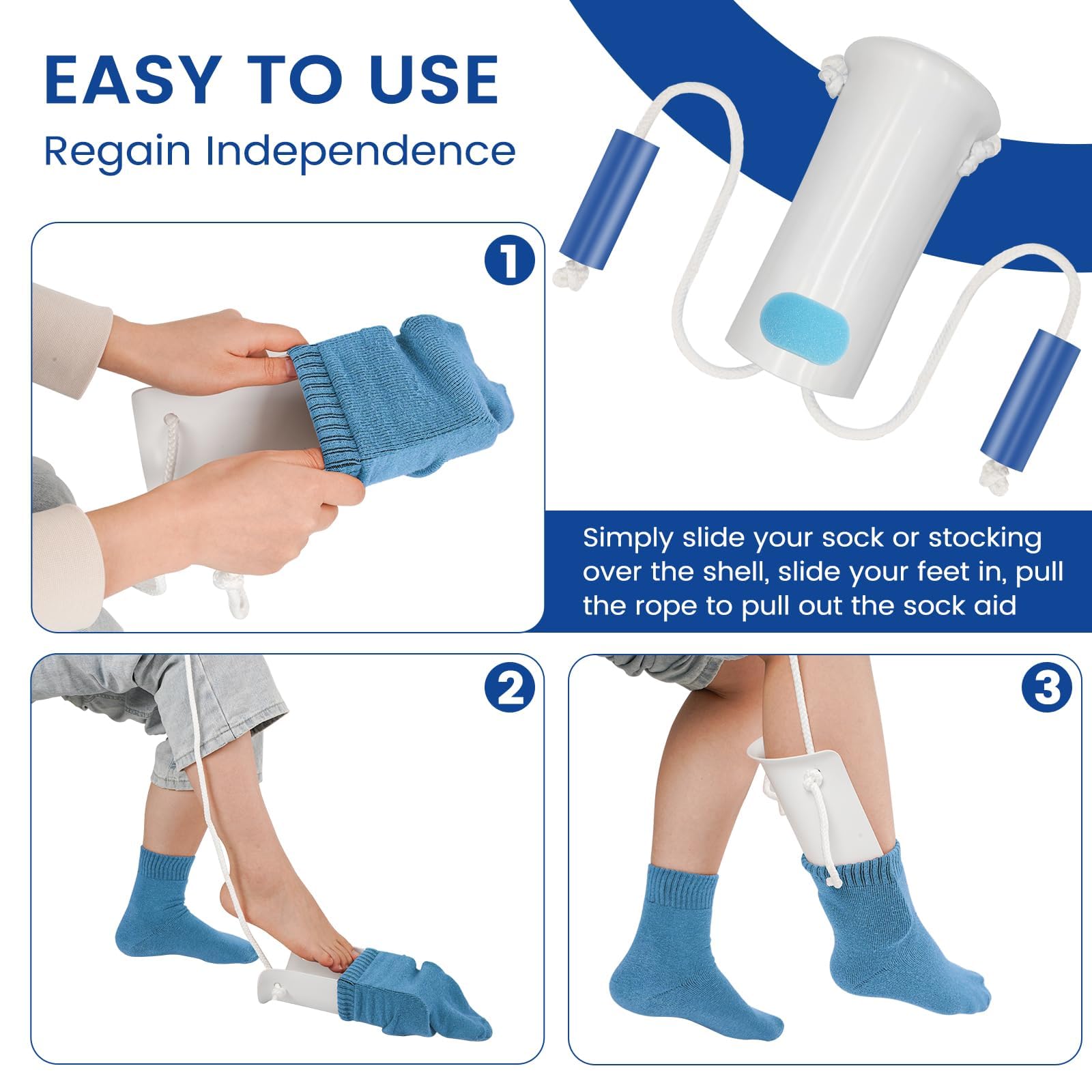 Jellas Sock Aid for Putting On Socks Kit,4.0 Inch Sock Helper for Seniors