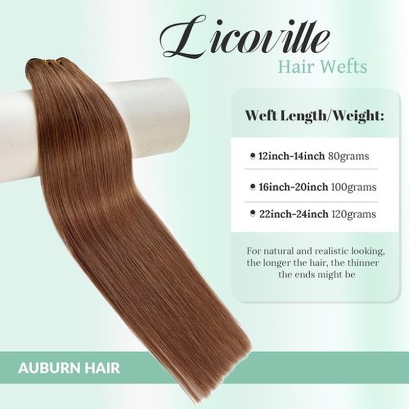 Auburn Weft Hair Extensions Sew in Human Hair Wefts for Women, 18 Inch 100G Silky Straight #30 Auburn Brown Bundle Double Weft Hand Tied Sew in Extensions Real Human Hair Weave