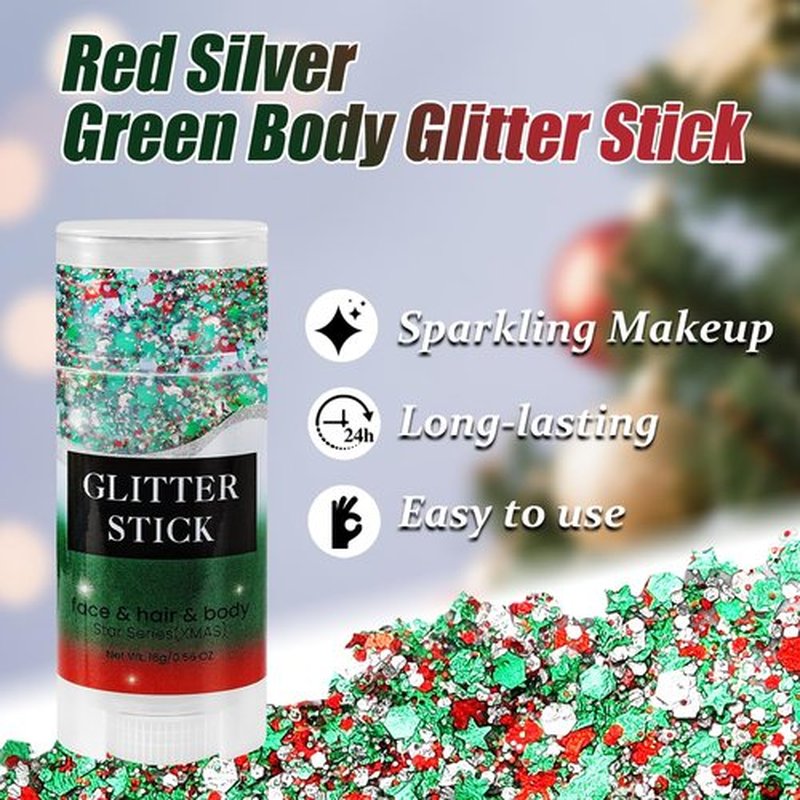 Mysense Christmas Glitter Stick for Face Hair Body and 6 Pack Joy & Merry Christmas Bracelets Set,Christmas Accessories for Women,Festive Stocking Stuffers,Party Favors and Decorations