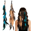 FeelfunFeather Feathers Hair Extensions for Women Boho Clip-in Hair Feather Accessories for Mardi Gras Performances Photo Shoots Carnival Party Headdress Accessory- long, Natural+Blue(2 Pcs)