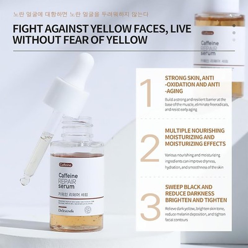 DEleventh Caffeine Repair Face Serum - Anti-Aging Formula with Natural Extracts | 37ml for Hydration & Puffiness Relief