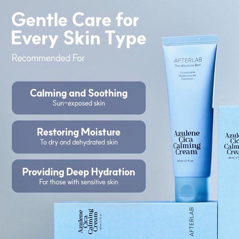AFTERLAB Azulene CICA Calming Cream, Sensitive Skin Moisturizer for Men & Women, Soothing Hydration for Redness-Prone Skin, After-Shave Comfort, 2.7 fl.oz/ 80ml