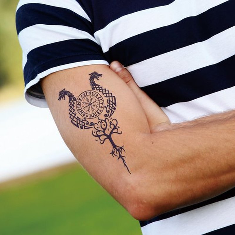 Temporary Tattoos Viking tribal tattoo Totem sticker,16 Sheets Waterproof Long Lasting Fake tattoo for Men Arm Q716