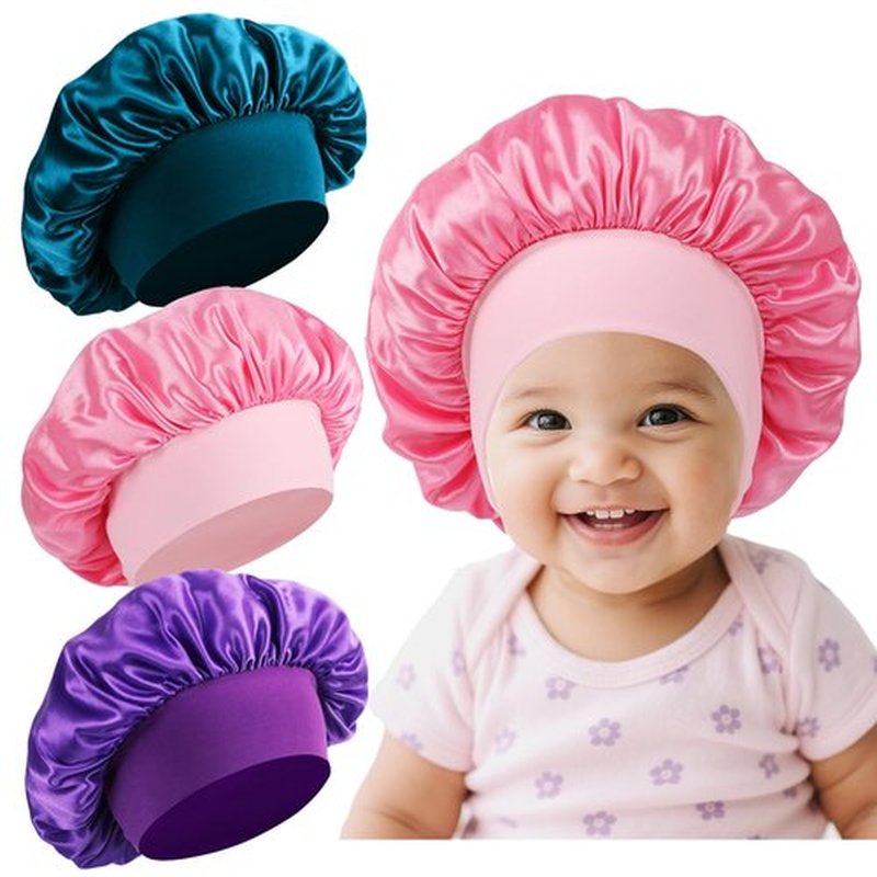 3 Pcs Baby Bonnets Infant Hair Sleep Cap for Sleeping for Girls,Boys (Pink+Purple+Teal)