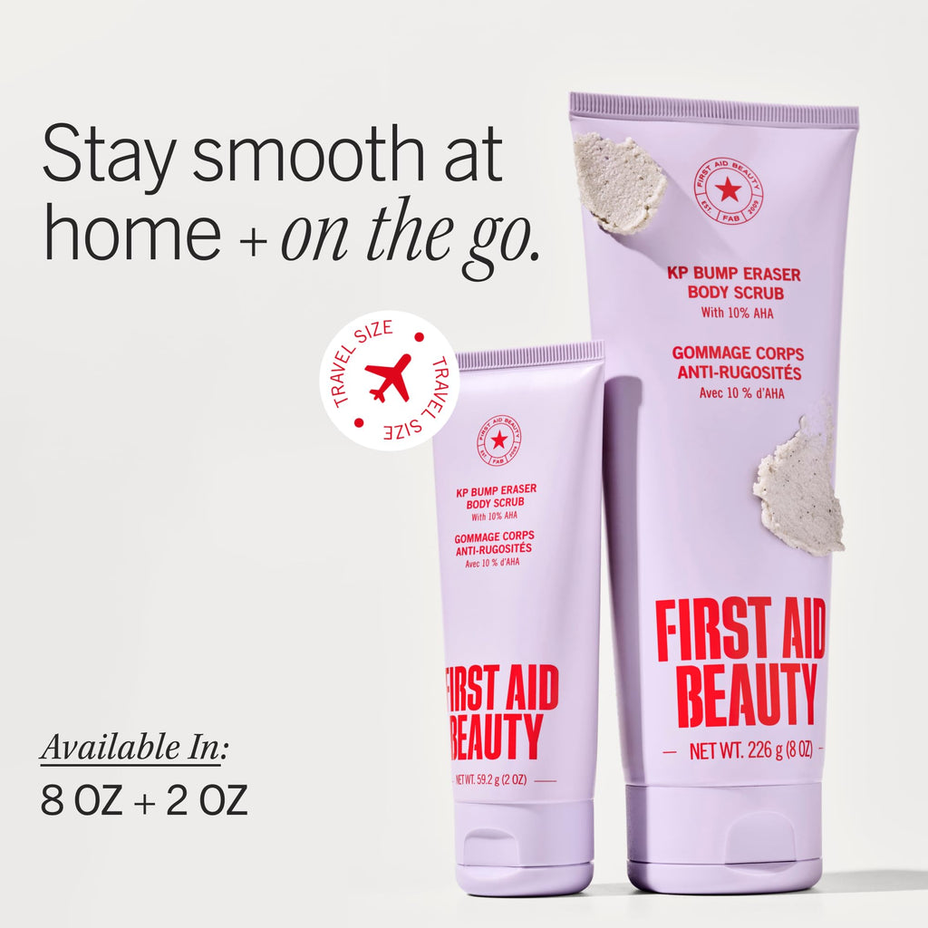 First Aid Beauty KP Bump Eraser Body Scrub with 10% AHA - Dermatologist-Tested Keratosis Pilaris Exfoliator - Support for Rough Bumps, Uneven Skin Texture & Strawberry Skin - Sensitive Skin - 10 oz