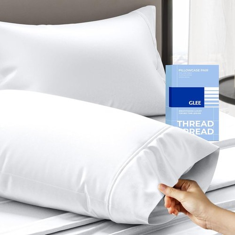 Thread Spread 100% Cotton Pillow Cases - Luxury 400 Series Glee Collection | Soft, Cooling Queen Size Set of 2 (White)