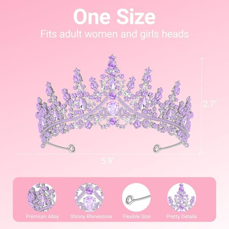 Papoopy Tiara Crown for Women, Headband Hair Accessories for Birthday Wedding Party Costume (D-Purple)