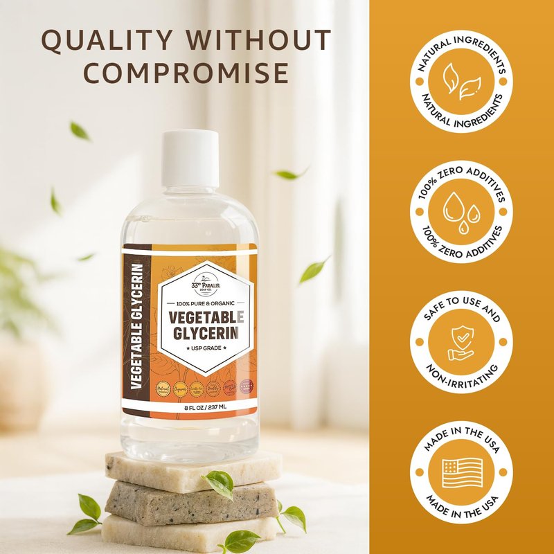 VEGETABLE GLYCERIN USP Grade (8 oz) Liquid Natural, Non-GMO | Cosmetics, Skin, Hair Care, Soap Making, DIY Beauty | Excellent Humectant Qualities, Amazing Skin & Hair Benefits | 8 FL OZ