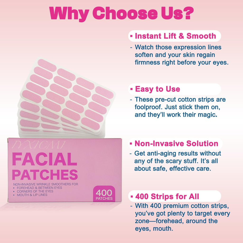 IyxicmI Face Tape for Wrinkle Overnight, 400 PCS Pre-Cut Facial Patches, Anti Wrinkle Patches for Forehead Between Eyes, Crow’s Feet & Smile Lines, Facial Smoothing Patches, Non-Invasive Easy to Use