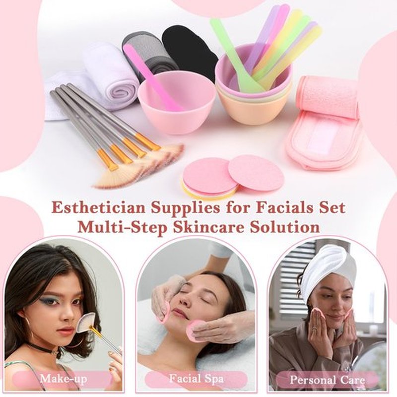 37 PCS Fluffy Fan Brushes for Facials Esthetician Supplies for Facials Set 4 Fluffy Brushes 10 Face Mask Applicator 4 Silicone Facial Bowls 4 Spa Headbands 15 Compressed Facial Sponges