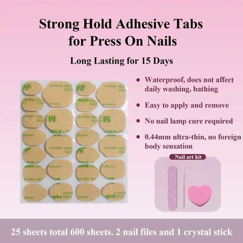 Nail Adhesive Tabs, Sticky Tabs for Nails, Strong Nail Glue for Press On Nails, Waterproof Stickers (24 Sheets and Tool kit)