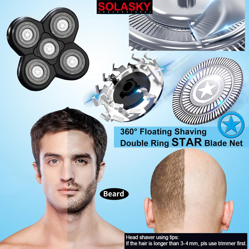 SOLASKY Universal 5 Blades Shaver replacement Heads Compatible with FREEDOM Head Shaver,Universal replacement heads (5 Blades Black)