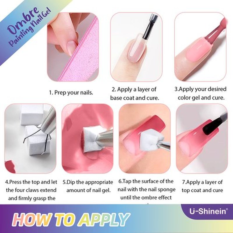 U-Shinein Ombre Gel Nail Polish Set,Colorful Painting Nail Gel with 50Pcs Nail Sponges & 4 Claws Metal Grabber for DIY Nail Art #03 White