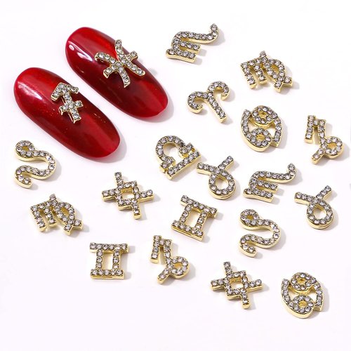 DANNEASY 36pcs Zodiac Nail Charms Nail Letter Charms Nail Rhinestones Gems Alloy Nail Jewels 3D Nail Art Charms Virgo Leo Aries Taurus Gemini Capricorn Nail Decoration Jewelry for Acrylic Nails
