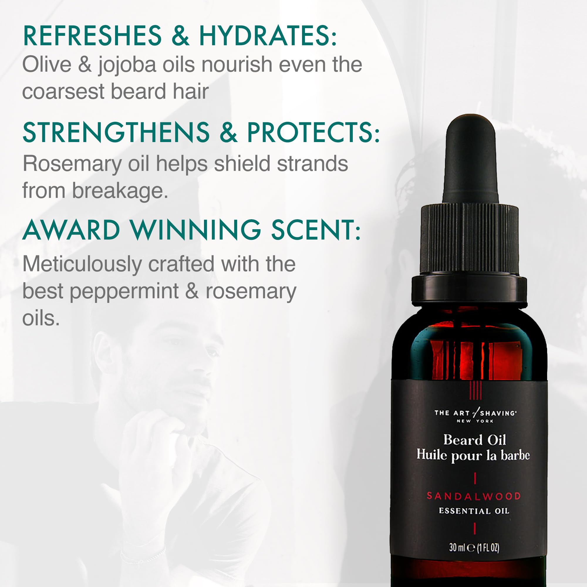 The Art of Shaving Beard Oil – Tames & Moisturizes Beard & Mustache Hair Leaving a Healthy Shine with a Non Greasy Finish – Award-Winning Sandalwood Scent, 1 oz
