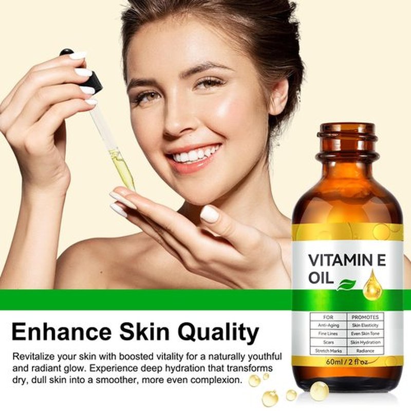 Bieyoc Vitamin E Oil, Body Oil Blend 75,000 IU Boost Skin Collagen, Hydrate and Plump Skin, Reduce Fine Lines and Scars, 2 Fl Oz