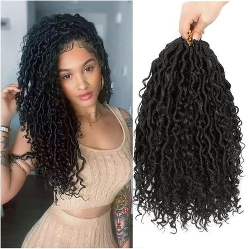 Goddess Locs Crochet Hair 16 Inch 8 Packs Boho Faux Locs Crochet Hair For Black Women Synthetic Hippie Locs Pre Looped Crochet Braids With Curly Ends