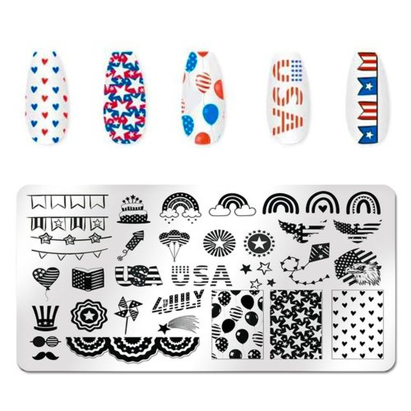 SILPECWEE 6 Pieces 4th of July Nail Stamping Plate Independence Day Nail Stamp Patriotic American Nail Design Stamp Stencils Nail Art Template Nail Art Stamping Kit Tools