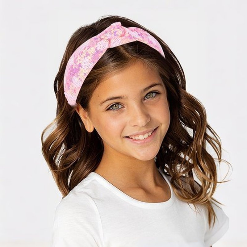 Brimekichio Sequin Girls Headbands, Knotted Kids Headbands for Girls, Sparkly Glitter Hair Band Girl Hair Accessories