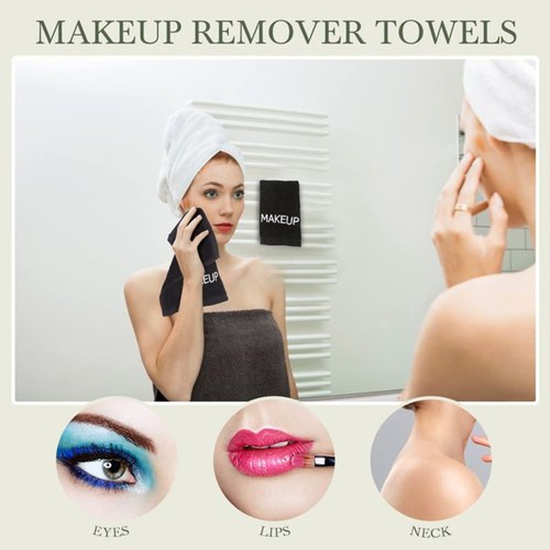Riakrum 50 Pcs Makeup Washcloths Cotton Makeup Remover Towels Cosmetic Face Towel Absorbent Soft Facial Towels for Women Girls Face Cleansing Skin Care Gifts, 9.8 x 9.8 Inch (Black)