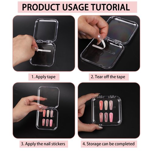 Aiuulu 24Pcs Press on Nail Box Packaging, Nail Container for Press Ons Storage with 60Pcs Adhesive Double Sided Tape