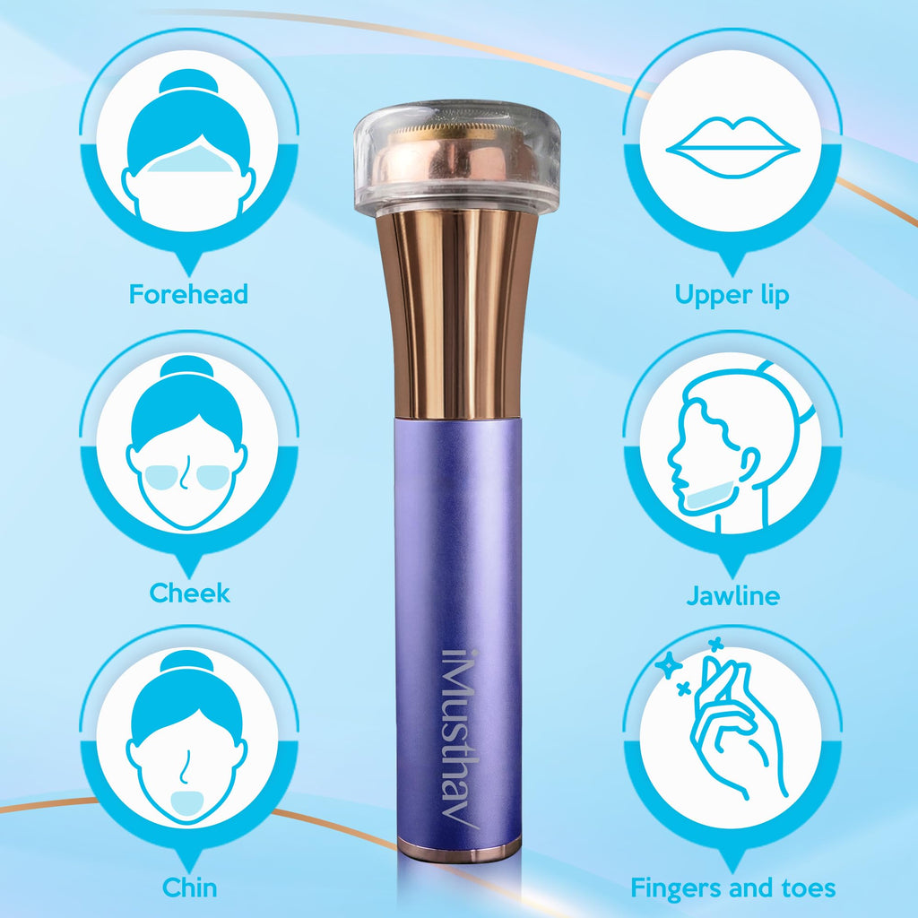 Facial Hair Removal for Women, Rechargeable Painless Electric Face Hair Remover, 20mm Dual Ring Floating Head Blade, Face Shaver Razor & Trimmer for Upper Lip, Chin, 18K Gold-Plated / 360°LED Light