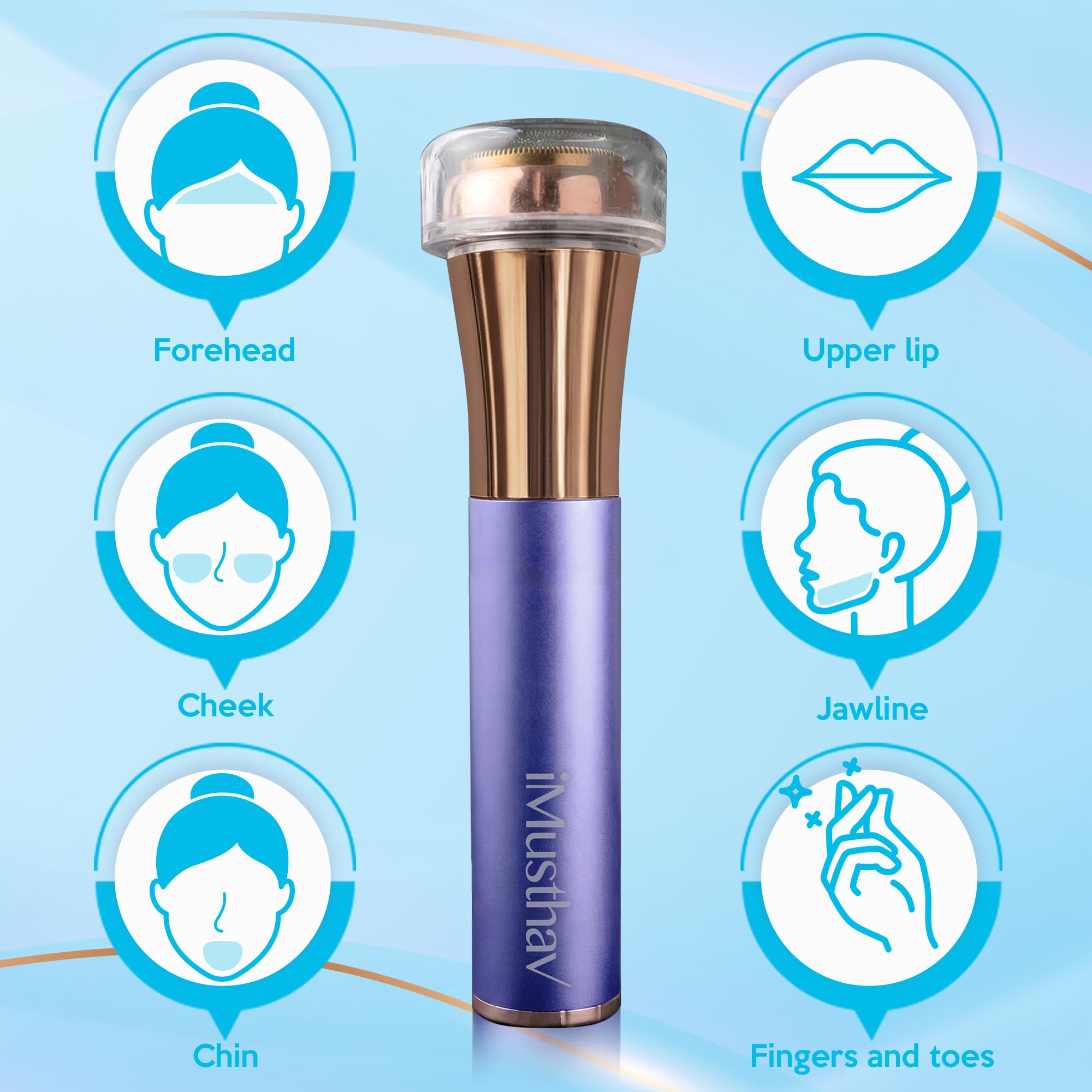 Facial Hair Removal for Women, Rechargeable Painless Electric Face Hair Remover, 20mm Dual Ring Floating Head Blade, Face Shaver Razor & Trimmer for Upper Lip, Chin, 18K Gold-Plated / 360°LED Light