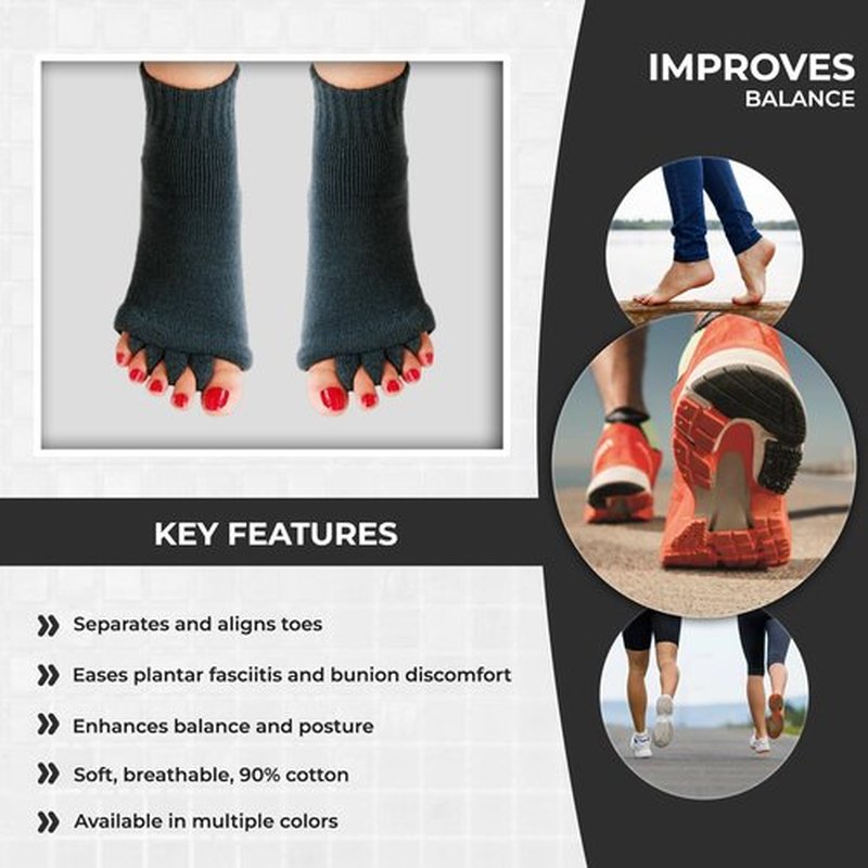 Hydrothotics Toe Alignment Separator Socks, Prevent Foot Cramp and hammertoes, Comfortable Toe Separator Massage Sock for Men & Women (Black)