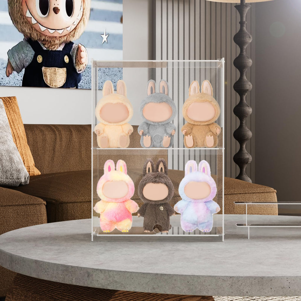 Nynelly 2 Tier Acrylic Display Case for Collectibles, Clear Display Boxes with Shelves and Door, Assemble Countertop Minifigure Showcase for Action Figures,Funko Pop, Toys,12“Lx6.9 Wx16.7 H