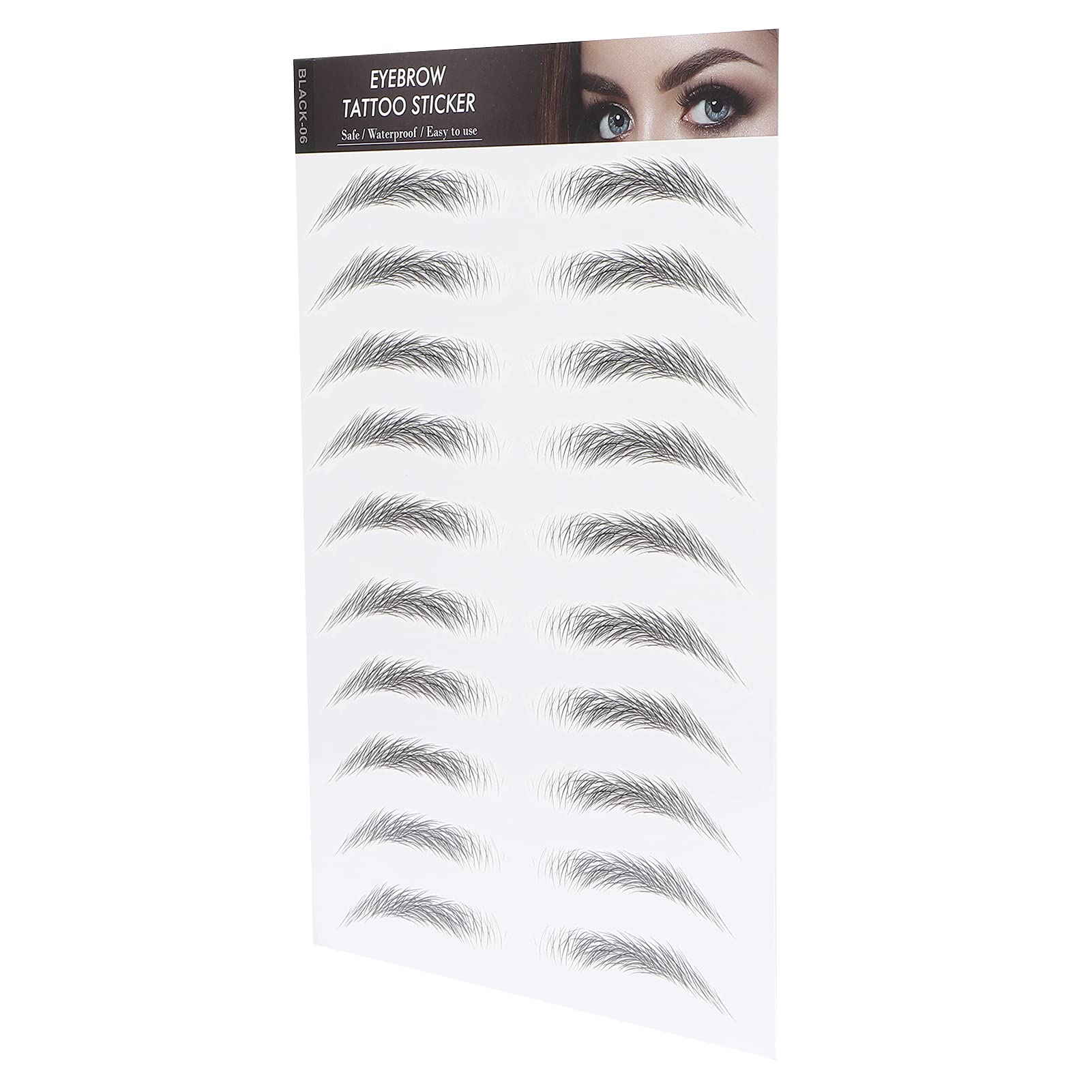 10 Sheets 6D Eyebrow Sticker Professional Eyebrow Transfer Sticker Eyebrow Makeup Tool for Women and Girls (Black)(BLACK-06)