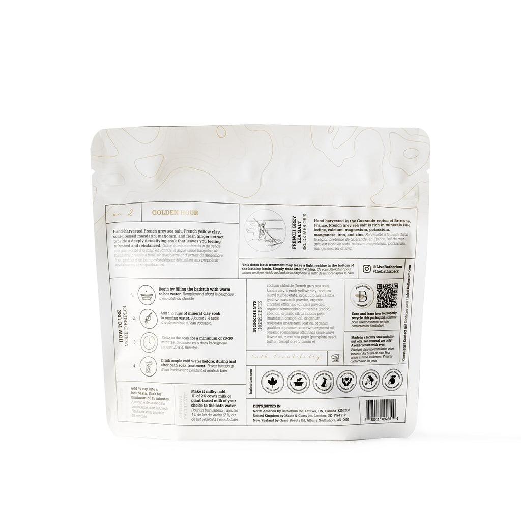 Bathorium Golden Hour Mud Mineral Soak, Detox Bath Soak with French Grey Sea Salt, Ginger & Mandarin, Sinus Relief & Recovery, pH-Balanced for Women, Approximately 3 Baths, 32 oz