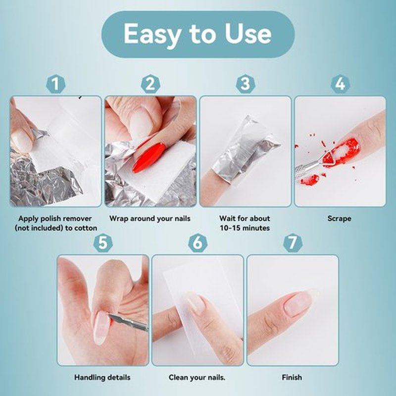 JODSONE Nail Gel Remover Foil Wraps Kit 300PCS, Soak Off Gel Polish Remover Foils with Built-in Cotton Pads, Includes 2 Nail Pushers & 2 Nail Strips for Salon or Home Use without Nail Polish Remover