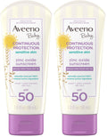 Aveeno Baby Continuous Protection Zinc Oxide Mineral Sunscreen Lotion for Sensitive Skin,Broad Spectrum SPF 50,Tear-Free,Sweat- & Water-Resistant,Paraben-Free,Travel-Size,3 fl. oz,(Pack of 2)