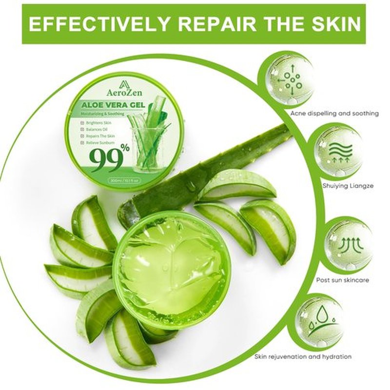 Aero Zen 99% Pure & Organic Aloe Vera Gel - 1-Pack (10.1oz) | Premium Hydration for Daily Use & After Sun Care | Lightweight, Non-Greasy & Alcohol-Free Formula for Face, Body & Hair | Vegan