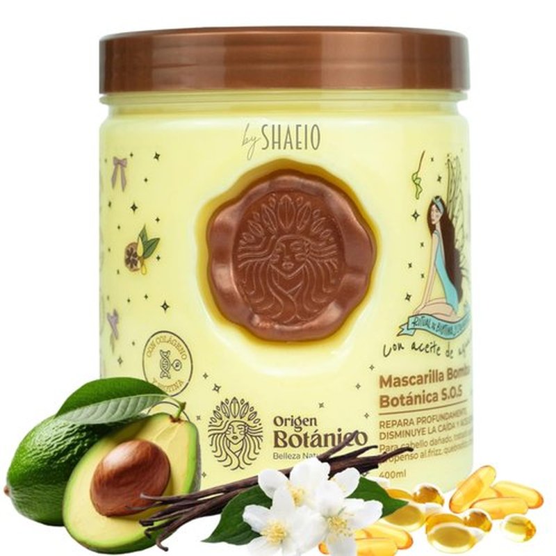 SHAEIO RITUAL BOTANICO Mascarilla para el Cabello de Origen Botánico | Bomba Botánica S.O.S. Repara y Reduce la caída del cabello y Acelera el Crecimiento | Tratamiento para cabello seco y maltratado