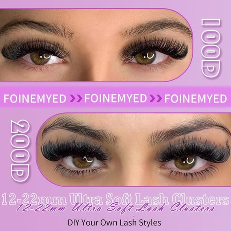 Lash Clusters 100D+200D Thick Volume Eyelash Clusters 12-22mm Long Cluster Lashes Eyelash Extensions Individual Lashes Clusters DIY at Home Eyelashes D Curly Lash Extension by FOINEMYED