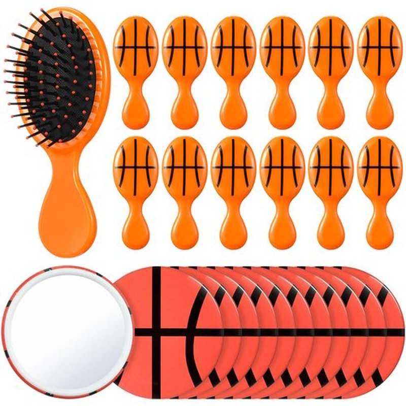 Meanplan 24 Pcs Basketball Party Supplies for Girls Team Gifts Basketball Party Favors 12 Air Cushion Hair Brush and 12 2.7" Compact Mirror