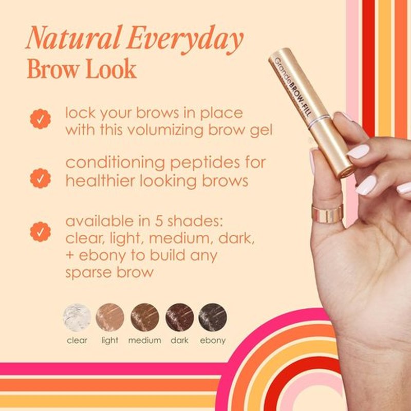 Grande Cosmetics GrandeBROW-FILL Volumizing Brow Gel - Tinted or Clear Eyebrow Mascara | Soft Flexible Hold, Water Resistant