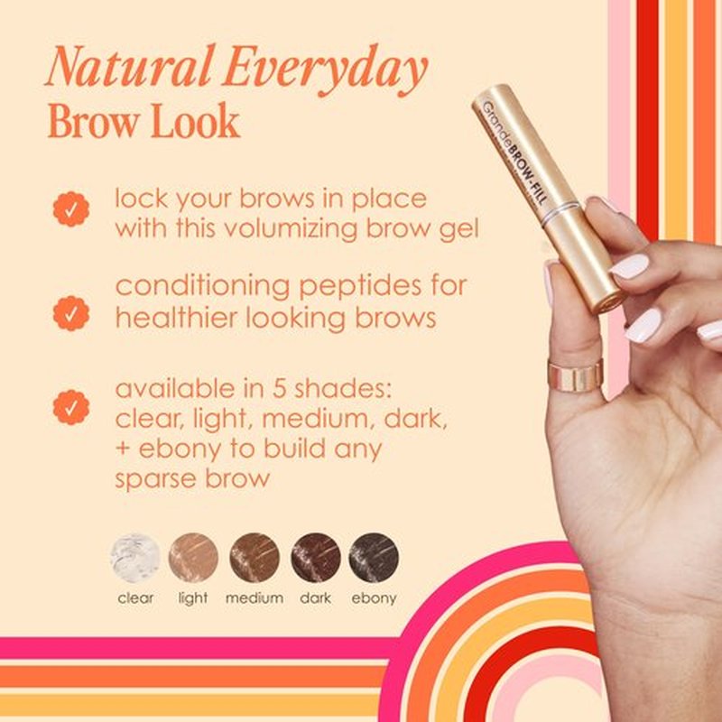 Grande Cosmetics GrandeBROW-FILL Volumizing Brow Gel with Fibers & Peptides, for Natural & Fuller-Looking Eyebrows - Light (0.14 fl oz)