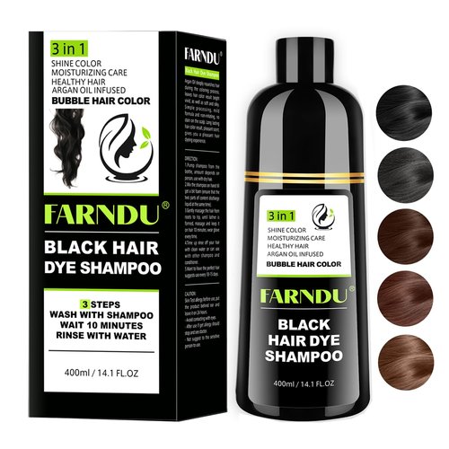 Farndu Black Hair Dye Shampoo for Women & Men, Gray Hair Coverage Herbal Natural 3 in 1 Hair Color Shampoo, Champu para canas