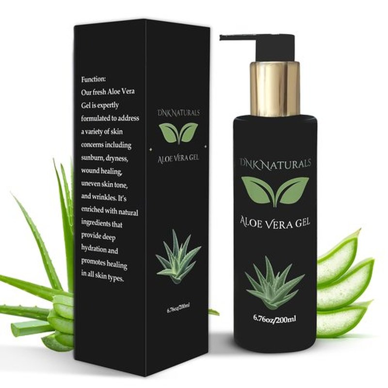 DNK Naturals Aloe Vera Gel made from fresh 100% Pure Aloe - Sunburn Relief - Calms Irritated Skin - Daily Moisturizer - With Niacinamide - For Face, Body, and Hair - Vegan, No Fragrance - 200ml