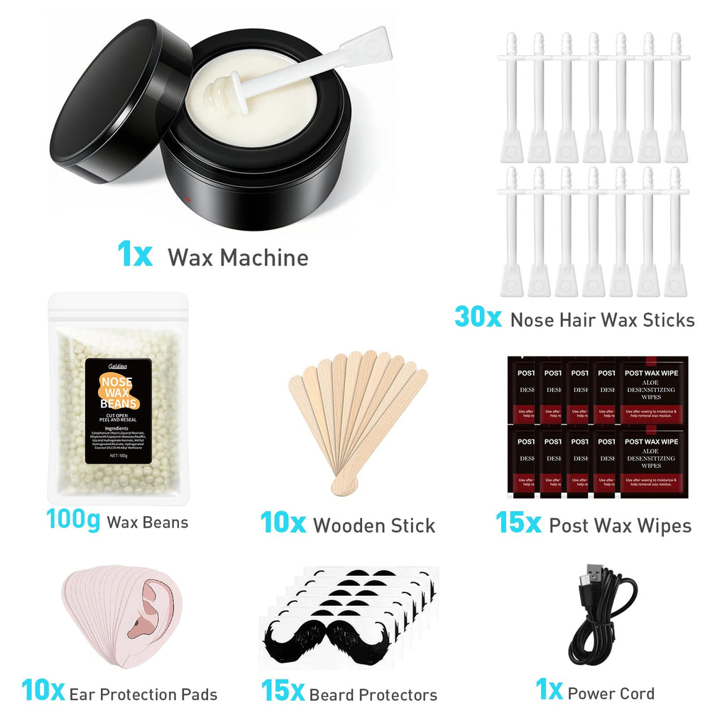 Galdino Nose Wax Kit Men, Nose Hair Wax Kit With 30 Sticks, Painless Nose & Ear Hair Removal, Usb Fast Heat Mini Wax pot, Smart Constant Temp