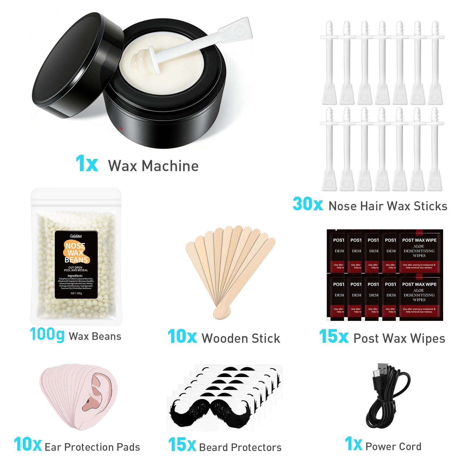 Galdino Nose Wax Kit Men, Nose Hair Wax Kit With 30 Sticks, Painless Nose & Ear Hair Removal, Usb Fast Heat Mini Wax pot, Smart Constant Temp