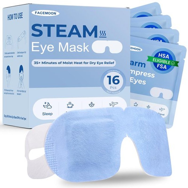 16 Pack Steam Eye Mask for Dry Eyes: Self-Heating Warm Compress for Stye Relief & Digital Eye Strain, FSA&HSA Eligible, Disposable, No Microwave, Travel & Spa Essential, Self-Care Gift, Unscented