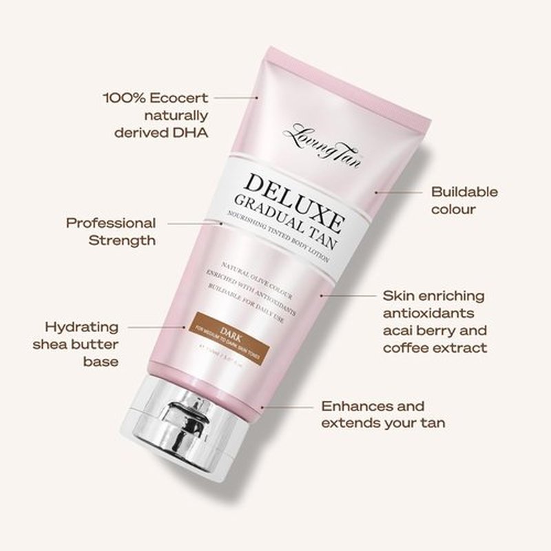 Loving Tan Deluxe Gradual Tan Lotion - Dark Natural Looking Self Tanner | Professional Strength, 5.07 Fl Oz