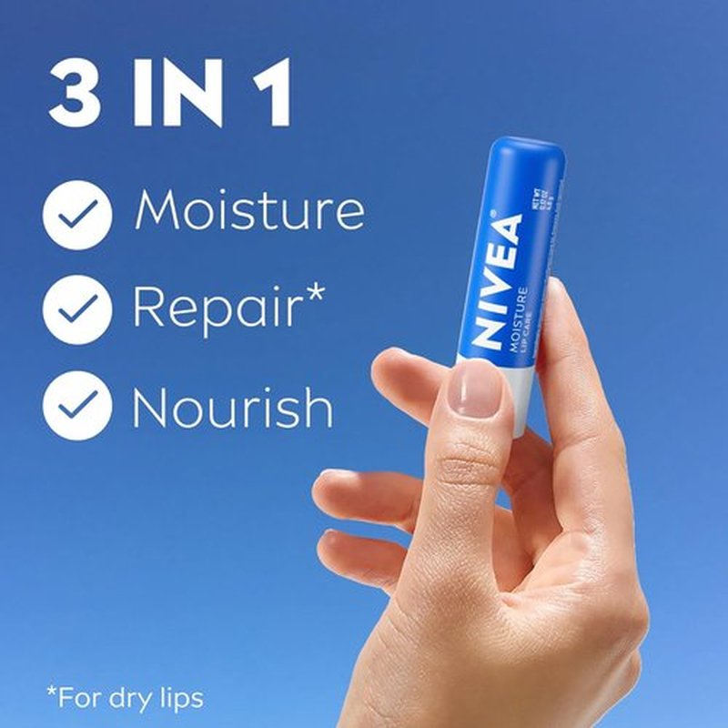 NIVEA Hydrating Lip Balm - Moisture & Repair with Shea Butter, Vitamin C & E | 0.17 Oz Stick, Pack of 4