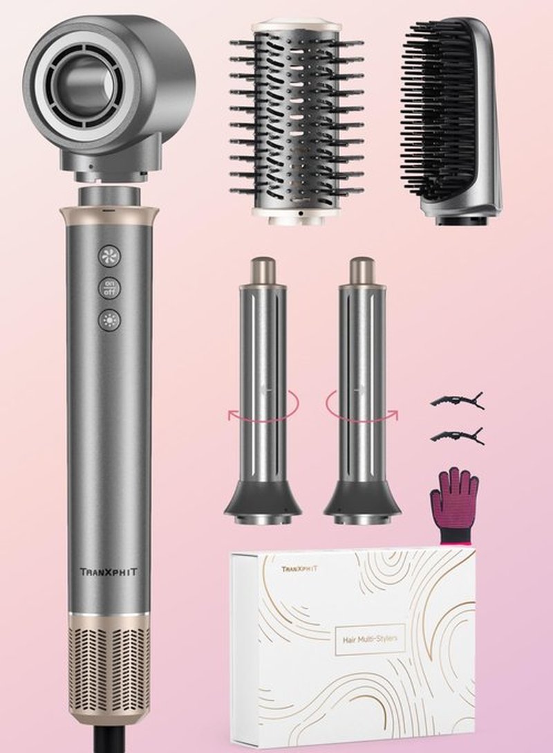 TRANXPHIT 5-in-1 High Speed Hair Dryer Brush – Ionic Hot Air Brush Styler Set for Fast Drying, Straightening, Curling & Volumizing – Lightweight Travel Design Hair Styling Tool
