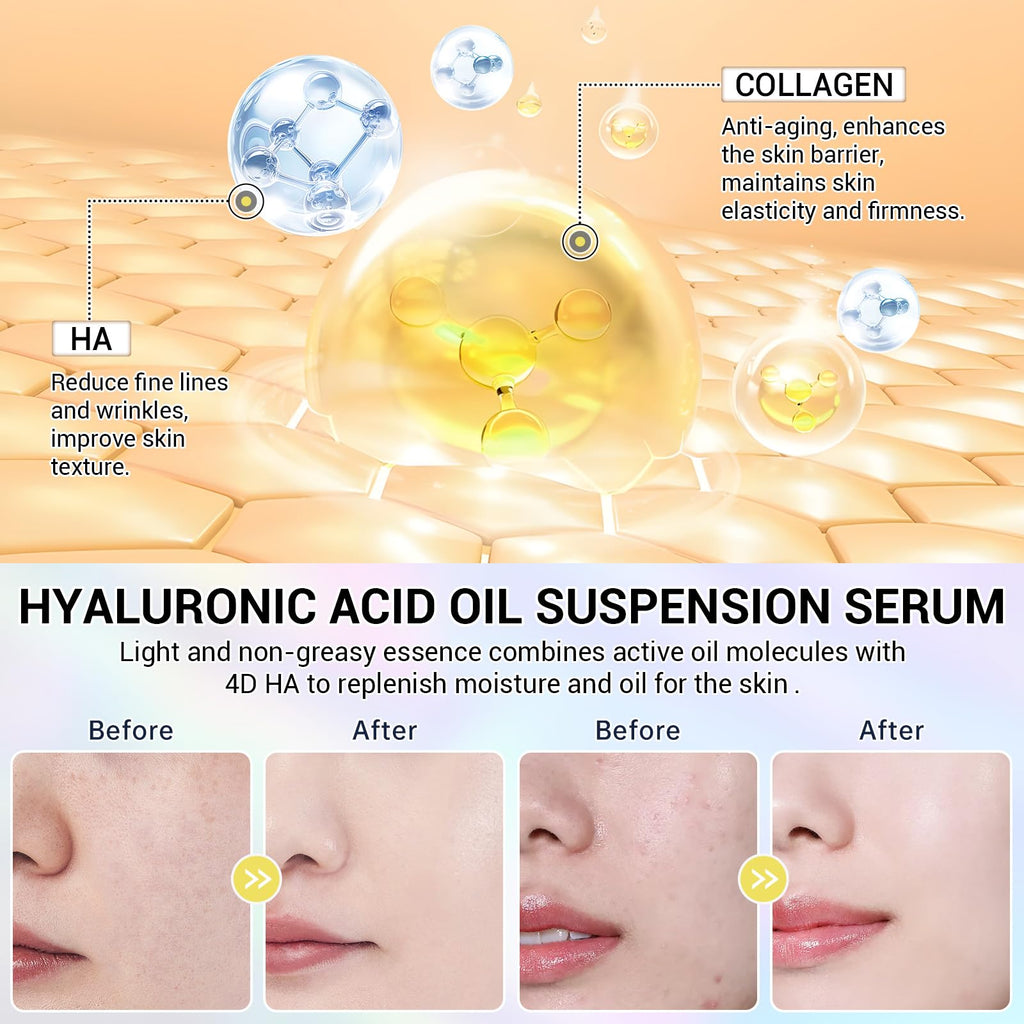 4D Hyaluronic Acid Serum with Collagen, Oil Suspension Serums for Barrier Repair, Facial Firming & Moisturizing, Anti Aging Serum for Balance Oil & Water, 30 Pcs Single-Use Vial for Sensitive Skin