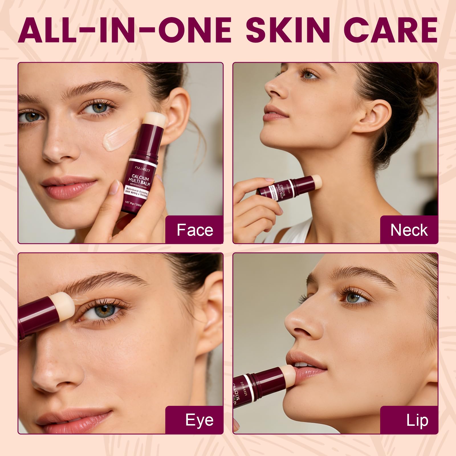 FullMeet Calcium Multi Balm Stick, Calcium Volume Multi Balm, Easy-to-control Collagen Moisturing Stick, Anti-aging, Firming, Hydrating, Multi-Purpose Skin Care for Face, Eyes, Neck, 10g